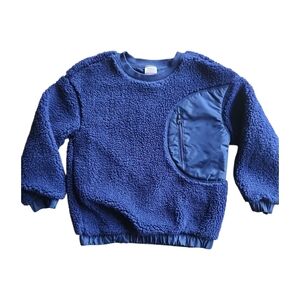 Faux Shearling Pullover Size 6-7 Blue Fleece 120 cm Pocket Hanna Andersson
